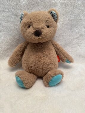 B Softies Battat Cara-Mellow Bear Plush Brown Teal Paws Polka Dot Ears 12"